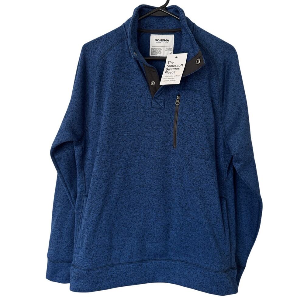 Sonoma Mens Blue Super Soft Fleece Sweater Size Medium‎ NWT